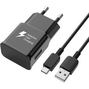 Aer-Chargeur Rapide Pour Samsung Galaxy S10 S10+ S10e S9 S9+ S8 S8+ A20e A20 A21s A22 A32 A40 A41 A42 A50 A51 Tab A9 A9+ Ep-Ta200 Usb Adaptive Fast Charging Avec Câble Type C(Noir) - Neuf