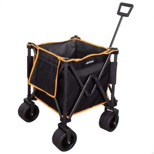NouvelHorizonstore-Chariot de Transport Pliable, Plage, Jardin, Camping, Jusqu'&agrave; 80 kg, roulettes Robustes et roulettes Pivotantes &agrave; 360&deg; avec Frein, Poign&eacute;e Multiangle, avec Pochette, Noir et Orange - Neuf