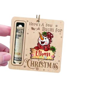 Porte-monnaie de No&euml;l en bois pour offrir de l'argent - Accessoire &agrave; suspendre au sapin avec cordon et d&ocirc;me en plastique - Neuf