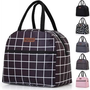 Sac à déjeuner,boîte à déjeuner pour homme et femme,sac à déjeuner isotherme étanche de grande capacité pour travail/bureau/pique-nique (grille noire) - Neuf