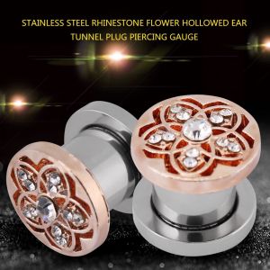 1 Piercing Tunnel D'oreille Creux En Acier Inoxydable Avec Strass (8 Mm) - Neuf