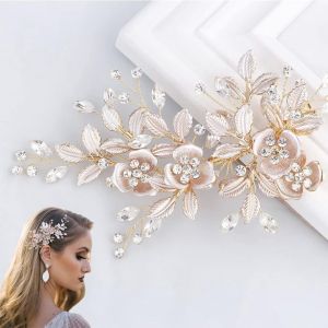 Kal-Épingle À Cheveux De Mariée, Rose Or Cristal Accessoires De Cheveux, Mariage Peigne De Cheveux De Bijoux Cheveux Perles Épingle À Cheveux, Mariée Strass Casque Pour Femmes Et Filles - Neuf