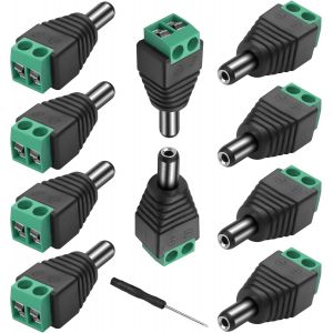Lot de 10 adaptateurs 12 V CC-5,5 mm x 2,1 mm-Connecteur d'alimentation CC 5,5 x 2,1 mm mâle vers 2 broches femelle-Bornes sans soudure-Pour caméra de sécurité CCTV - Neuf