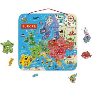 FEW-- Puzzle Carte d'Europe Magnétique en Bois - 40 Pièces Aimantées - 45x 45 cm - Version Italienne - Jeu éducatif dès 7 ans, J05475 - Neuf