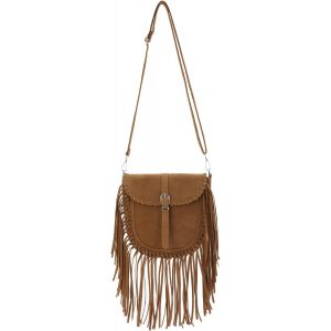 Sac Bandouli&egrave;re Femme en Su&egrave;de avec Franges Sac &agrave; Main Boh&egrave;me Style Western Sac &Eacute;paule Hippie avec Pompons - Neuf