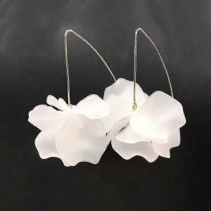 Boho Rose Petal Dangle Resin Boucles D'oreilles - Boucles D'oreilles En R&eacute;sine &Agrave; Longue Couches En Acrylique &Agrave; Plusieurs Niveaux-Blanc- - Neuf