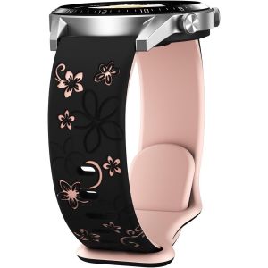 Deux Tons Floral Grav&eacute;s Bracelet Montre Compatible Avec Samsung Galaxy Watch 7 6 5 4 40Mm 44Mm, Galaxy Watch Fe / 6 4 Classic / 5 Pro/Active 2, Silicone Souple &Eacute;tanche Bracelet 20M[LET9131057] - Neuf