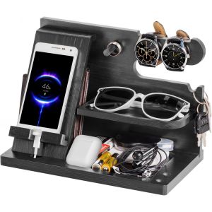 Cadeau Homme Organiseur de Bureau en Bois Support de Telephone Bureau Fete des Peres Cadeau pour Papa Station d'accueil en Bois Organiseur de Table Cadeau Anniversaire Homme Idee Cadeau No&euml;l Homme - Neuf