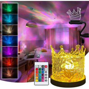Lampe De Bureau En Forme De Couronne, Projecteur De Vagues De L'océan - 16 Couleurs Changeantes - Télécommande Tactile - Charge Usb - Veilleuse Illusion Projective Pour Chambre À Coucher, - Neuf