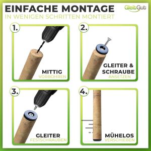 24 x Furniture Sliders 22 mm Teflon Round Screw-On Pads - Neuf