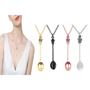 Ensemble De 4 Mini Colliers-Cuill&egrave;res Couronne Avec Pendentifs Or, Argent, Or Rose Et Noir, Id&eacute;al Pour Les Go&ucirc;ters Et Les F&ecirc;tes. - Neuf