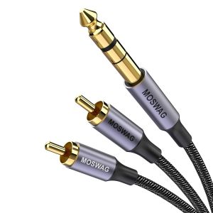 6,35mm à 2 RCA 5M, 6,35mm Mâle TRS à 2 RCA Mâle Adaptateur Audio Stéréo, Câble Plaqué Or Coquille Compatible avec Guitare électronique, Lecteur DVD, TV etc - Neuf