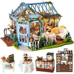 Maison de poupée en bois Rose Cottage à monter soi-même, meubles de maison, pièce créative à l'échelle 1:24, cadeau de Saint-Valentin. Décoration de bureau - Neuf