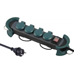 61285 30920 Bloc Multiprises &Eacute;tanche Professionnel avec Enrouleur, 4 Prises 16A, C&acirc;ble en Caoutchouc 1.8 M, H07RNF 3G1,5 mm&sup2;, IP44, Noir/Vert - Neuf
