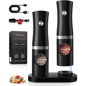 Ensemble de moulin &agrave; poivre &eacute;lectrique avec base Rechargeable USB, moulin &agrave; sel en acier inoxydable avec grossi&egrave;ret&eacute; r&eacute;glable, Sali&egrave;res et Poivri&egrave;re, Meulage c&eacute;ramique &agrave; grande vitesse(Noir) - Neuf