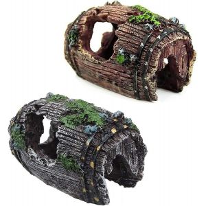 2pcs Fish Tank Broken Barrel Cave Decor,Aquarium Fish Tank R&eacute;sine Broken Barrel Ornament Cave - Neuf