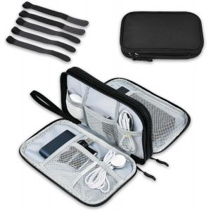 BNHGO-Sac de rangement universel portable pour appareils électroniques - Double couche - Étanche - Pour câble de charge, clés USB, carte SD - Noir - Neuf