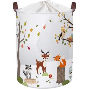 TIANYI-63L Paniere a Linge Sale Blanc Animal de la For&ecirc;t pour Enfant Panier Rangement Grand pour Gar&ccedil;ons Fille pour Jouets V&ecirc;tements, 40x50 cm - Neuf