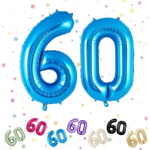 Ballons Anniversaire 60 Bleu, Foil Ballon Num&eacute;ro Chiffre 60, 101Cm Bleu H&eacute;lium Ballon 60. Anniversaire, D&eacute;coration Ballons 60 Ans Pour Homme Femme Anniversaires F&ecirc;te Deco, Gonflable H&eacute;lium - Neuf