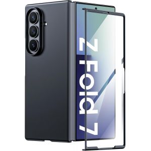 JGD-Coque de protection pour Samsung Galaxy Z Fold 7 - Avec film de protection d'&eacute;cran - Prise en main confortable - En polycarbonate ultra fine - Anti-chocs - Noir - Neuf