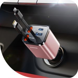 &iquest;4-En-1&iquest;2025 84W R&eacute;tractable Allume Cigare Usb C,&iquest;Ultra-Compact&iquest;Pd 45W Chargeur Voiture Chargement Rapide, Prise Allume Cigare 12V/24V Accesoire Voiture, Car Charger Pour Iphone/Sumsang-Rose - Neuf