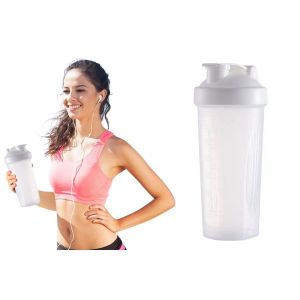 Bouteille Shaker &Agrave; Prot&eacute;ines 600 Ml Avec Boule Fouett&eacute;e - Blanche - Neuf