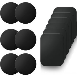 Plaque m&eacute;tallique autocollante pour Aimant t&eacute;l&eacute;phone Voiture Lot de 12 Plaques m&eacute;tal Adh&eacute;sives pour Support t&eacute;l&eacute;phone magn&eacute;tique, 6 Rondes & 6 Rectangles - Neuf