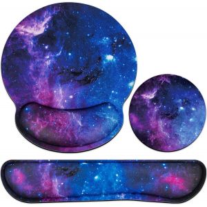 Tapis De Souris 3 En 1, Tapis Souris Ergonomique Avec Coussin En Gel + Repose-Poignets Clavier + Sous-Verres Antid&eacute;rapants Avec Mousse &Agrave; M&eacute;moire De Forme Pour Bureau/Gaming/Portable - Neuf