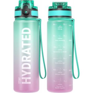 Eryi-Bouteille D'eau, Gourde Sport 1l/500ml/750ml Avec Marqueur De Temps De Motivation, Sans Bpa, Étanche & Réutilisable, Pour Sport, Camping (1 Bouteille) - Neuf