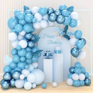 AYUHR-Kit Arche Ballons Bleu Rouge et Blanc, 131 pcs Guirlande Ballons de Baudruche Blanc Rouge Bleu Confettis pour Garçon Filles Enfant Fêtes d'Anniversaire Mariage Baby Shower Baseball Nautique Déc - Neuf