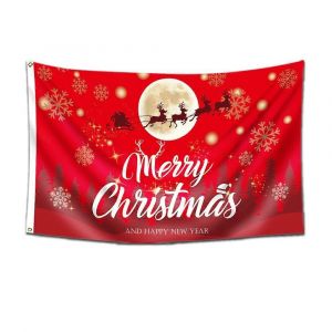 Joyeux Noël Papier peint Drapeau 5 pi x 3 pi,?illet Polyester rouge vif Drapeau de Noël pour la fête Camping Jardin Décoration extérieure - Neuf
