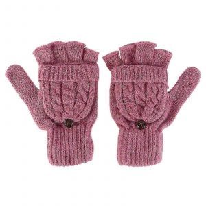 Femmes Hiver Chaud Laine Tricot&eacute; Convertible Gants Sans B&acirc;ton Avec Housse De Mitaine (Rose) - Neuf