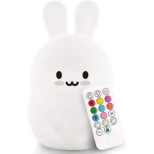 Grande Taille Veilleuse Enfants, Veilleuses, Lampe De Chevet En Silicone Portable, Lumi&egrave;re Multicolore Avec T&eacute;l&eacute;commande, Luminosit&eacute; Et Couleur R&eacute;glables, Cadeau Enfant - Grand Lapin - Neuf
