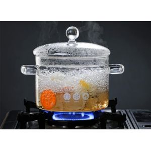Subzonal-1,5 L / 50 Oz Pot En Verre Pour Cuisine, Pot De Cuisson En Verre, Mini Cocotte Multifonctionnel, Marmite En Verre Transparent R&eacute;sistant Aux Hautes Temp&eacute;ratures Avec Double Poign&eacute;e Et Couverc - Neuf
