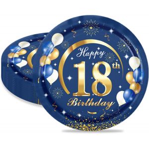 Eryi-16 Pièces Assiette Pour Fête Anniversaire 18 Ans,9 Pouces/23cm Bleu Or Papier Assiette Dessert Plateau Vaisselle Pour Décoration Anniversaire 18 Ans Homme Femme - Neuf