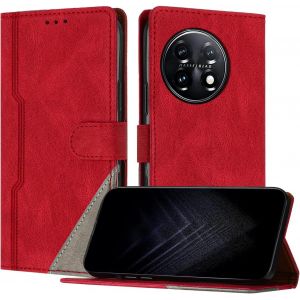 Kal-Étui Pour Oneplus 11 5g, Housse En Cuir Pu Avec [Protection Antichoc Tpu] [Fonction Support] [Porte-Cartes ] Antichoc Magnétique Coque Pour Oneplus 11 5g - Rouge - Neuf