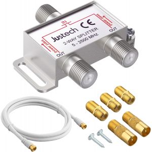 2-Voies Répartiteur Satellite 5-2500 MHz TV CATV à Large Bande Splitters avec 1,5m Câble Coaxial de Fiche F pour Sky Box Telewest Eurovox Starview Dreambox - Neuf