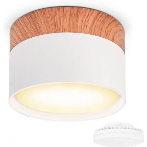 ERYI-Spot En Saillie Led Ø84X60Mm Blanc Plafonnier Luminaire Apparent Incluse 6W Remplaçable Gx53 Ampoule 3000K Blanc Chaud 550Lm Grain De Bois Plafonnier Spot Led Downlight - Neuf
