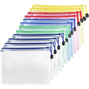 Pack Of 12 A5 Transparent Pvc Document Folders,Waterproof Plastic Zip Bag,Mesh Zipper Pouch For Travel,Supplies,Office,5 Colours.[Q1] - Neuf