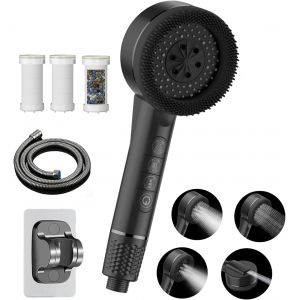 Pomme de douche Haute Pression, Pommeau de Douche Anti Calcaire avec 3+1 Modes de Jet,Pomme Duche Economie Deau avec Tuyau Douche 1.5M et Support, Salle de Bain R&eacute;glable Bouton D'arr&ecirc;t D'eau - Neuf