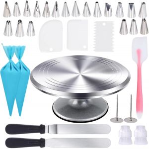 Ulteronixshop-Kit De P&acirc;tisserie, 33 Pcs Fournitures De D&eacute;coration De G&acirc;teaux Avec Plateau Tournant En Aluminium, Poche &Agrave; Douille, Embouts De Passepoil, Outils De Cuisson - Neuf