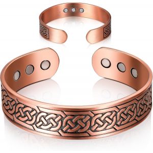 Kal-Bracelet Magn&eacute;tique En Cuivre Pour Homme Femme Aimants Bracelet Avec 9 Aimants Taille R&eacute;glable Pour Cadeaux D'anniversaire De Communions De No&euml;l (Bronze) - Neuf