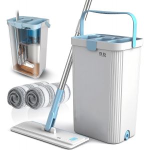 360 Degree Rotating Bucket Set with 2 Microfiber Pads with Pre-Set Telescopic Handle and Si Mo Spinner for Home Cleaning - Neuf