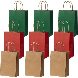 9pcs Kraft Sacs, Sacs-Cadeaux Avec Poign&eacute;e, Rouge Vert Marron Partie des Sacs-Cadeaux en Papier Cadeau - Neuf