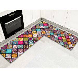 Lot De 2 Tapis De Cuisine Antid&eacute;rapants Avec Envers En Caoutchouc, Petits Et Moyens Mod&egrave;les - Neuf