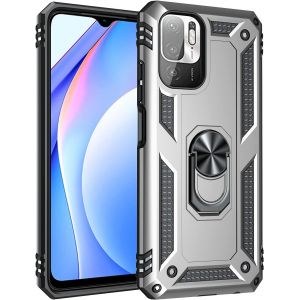 Kal-Coque Pour Xiaomi Poco M3 Pro 5g/Redmi Note 10 5g + Hd Verre Trempé, Silicone Souple Et Pc Dur Armor Protection Résistante, Anti-Choc, Anti-Rayure, Etui Housse Avec Kickstand,Argent - Neuf