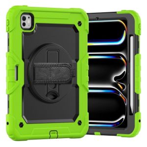 Étui Hybride En Silicone Pour Ipad Pro 11 2024 Avec Bandoulière - Noir Et Jaune Vert - Neuf