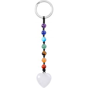 Kal-Porte-Clés Coeur Pendentif Pierre Naturelle Porte Clef Chakra Pierre Precieuse Porte Clé Portection Bonheur Femme Homme Bijou Cadeau Anniversaire Noël Fête Des Mères - Neuf