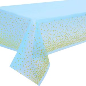 Sjzg-2pcs Nappe De Table De F&ecirc;te Bleu Et Or Jetable Pour Table Rectangulaire, Couverture De Table Confettis Dor&eacute;s Pour F&ecirc;te De Naissance, Anniversaire De Gar&ccedil;on, Go&ucirc;ter, 137 Cm X 274 Cm - Neuf