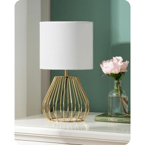 Lampe De Chevet Avec Abat-Jour En Lin Blanc Et Base Dor&eacute; M&eacute;tallique En Forme De Goutte, E14 Ampoule Led Incluse De 2700k Blanc Chaud, Lampe De Table Moderne Pour Chambre, Bureau, Salon - Neuf